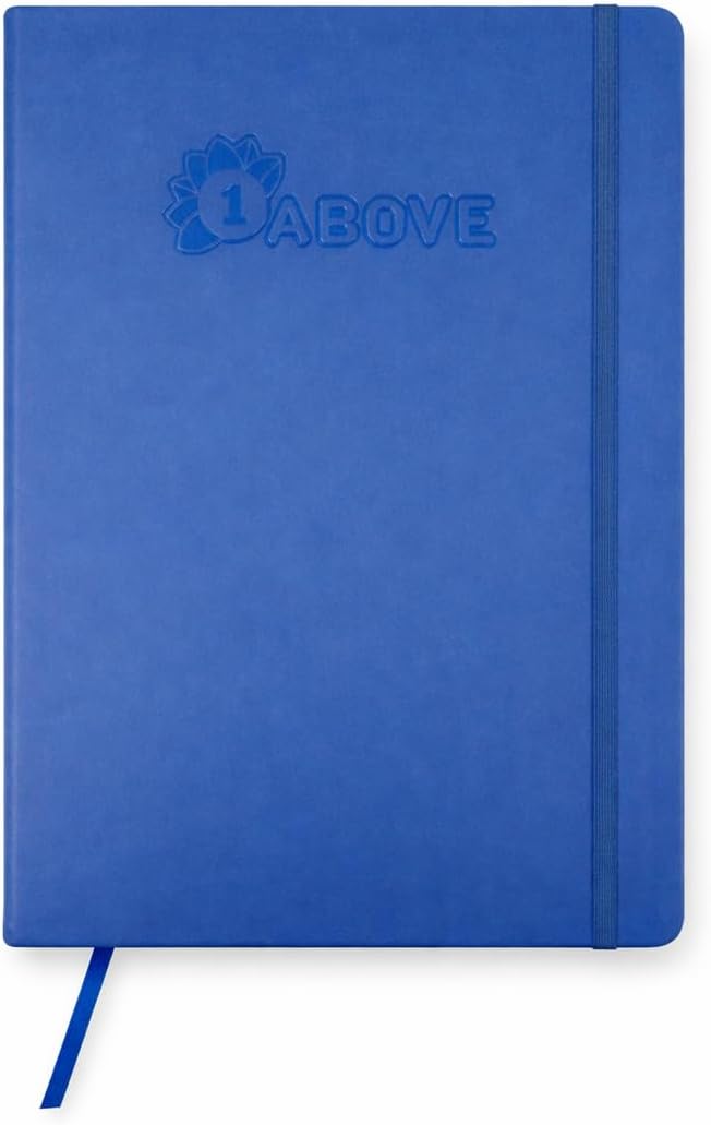 1ABOVE A5 Soft Feel Notebook with Lined Pages | Hardback Journal | Elastic Closure and Ribbon |Paper Pocket | 80gsm | 160 Pages (80 Sheets) -BLUE