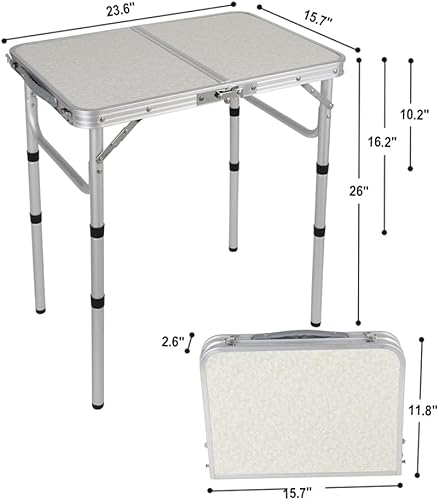 Miniatura 3 de Mesa pequeña plegable de aluminio portátil de 2 pies mesa plegable para exteriores ligera altura ajustable para campamento picnic cocina playa 2