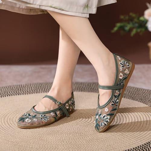 Hee grand Mesh Ballet Flats for Women Floral Embroidered Round Toe Ballerina Shoes Mary Jane Flats 6