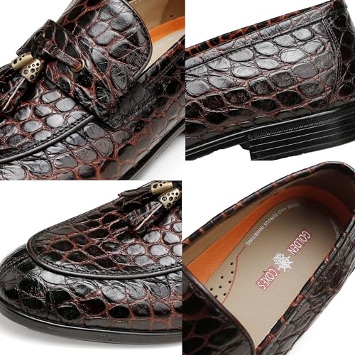 Image of Mens Leather Tassel Loafer, Classic Luxury Smooth Upper Tassel Slip-on Penny Loafer for Mens, Black