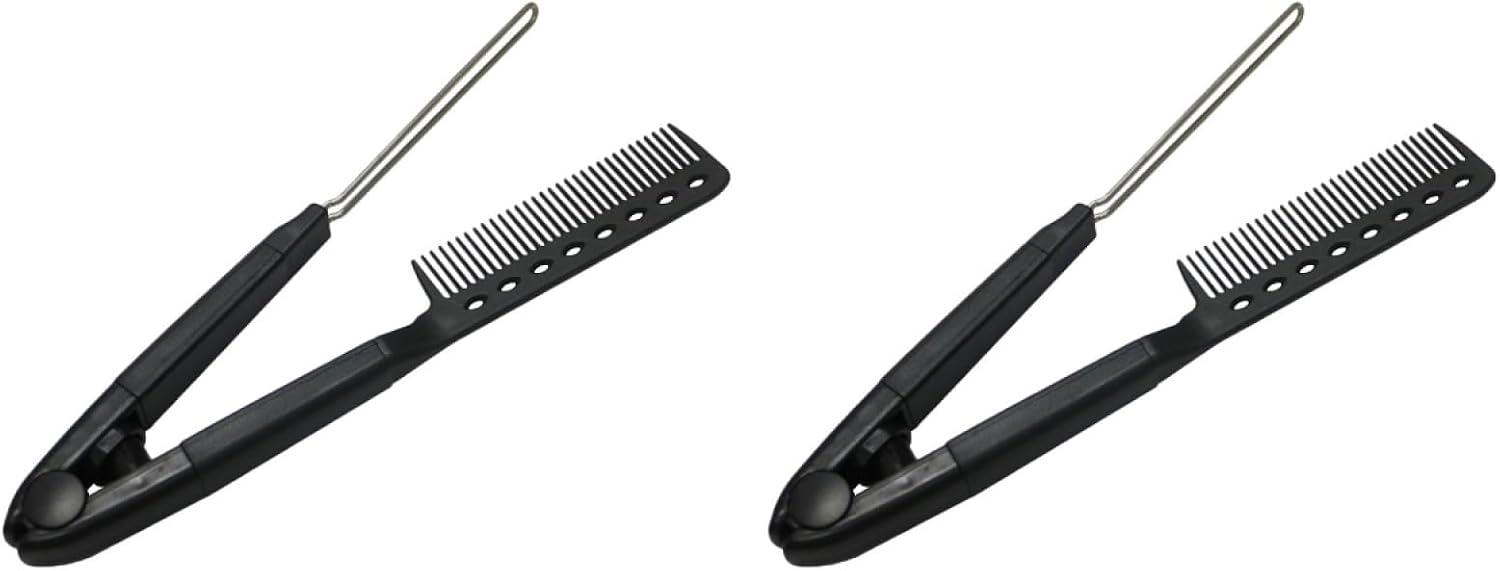 FRCOLOR 2Pcs Hair Straightening Brush Set V-Shaped Styling Comb Compact Flat Iron Tool for Salon and Home Hair Care