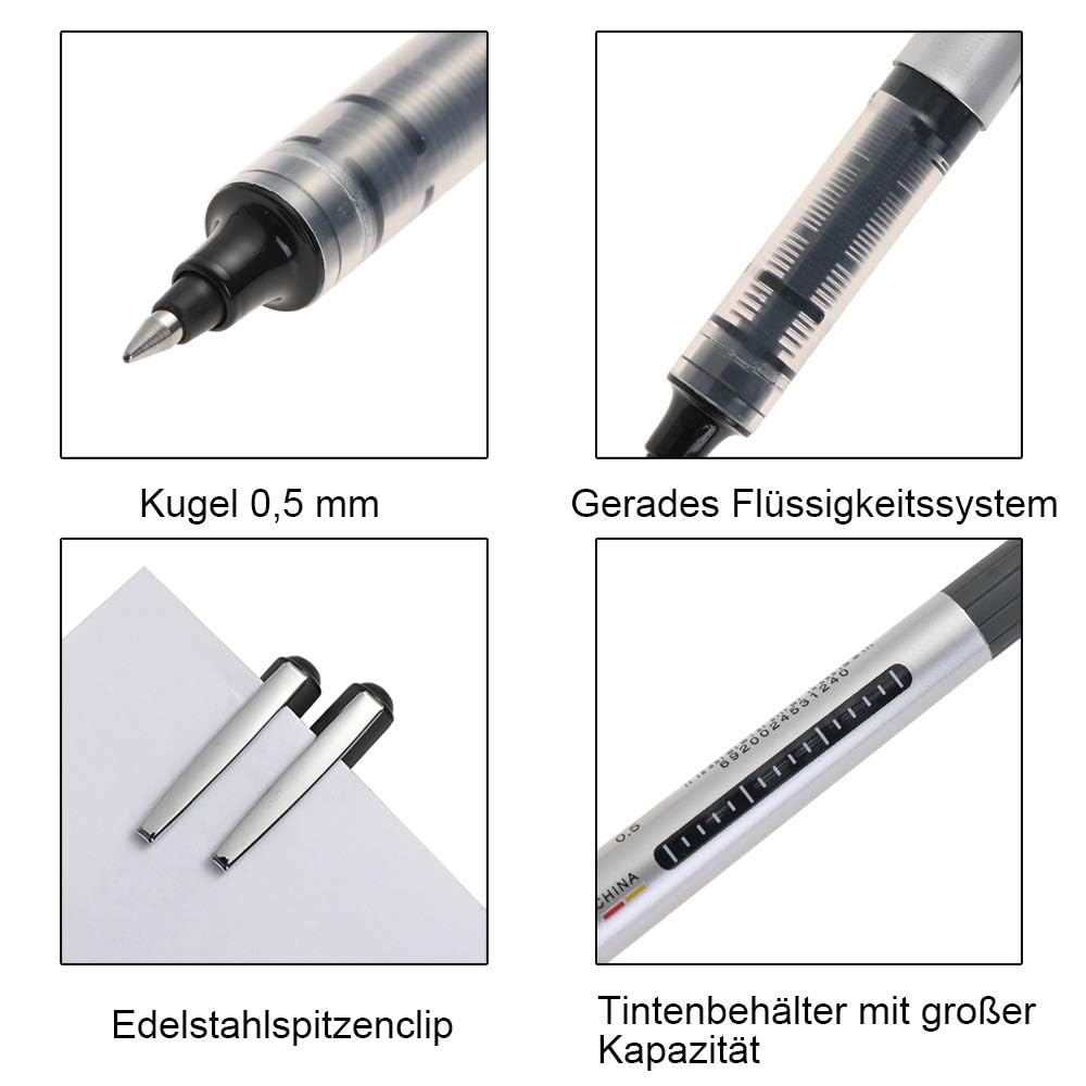 GOLDGE 17 Pezzi Penna a Sfera Roller Inchiostro Nero 0.5mm Punta Extra Fine Asciugatura Rapida