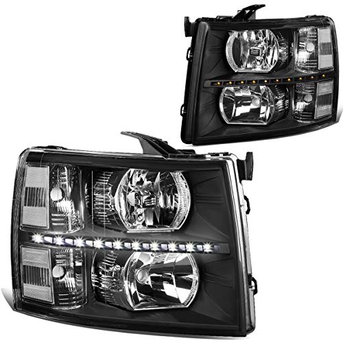 DNA Motoring HL-LED-CSIL07-BK-CL1 Pair LED DRL Strip Headlight/Lamp Compatible with 07-14 Silverado