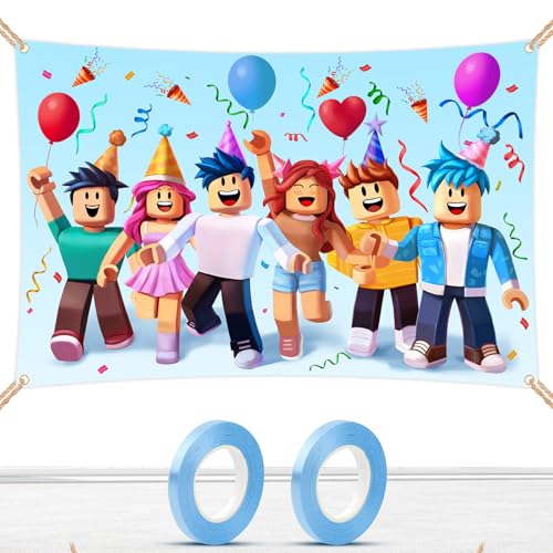 Gaming Birthday Backdrop 6x4ft Extra Thick Fabric Photo Backdrop Banner Cartoon Block Party Background Reusable Cartoon Character Decoration with 4 Corner Ties Kauai Sun