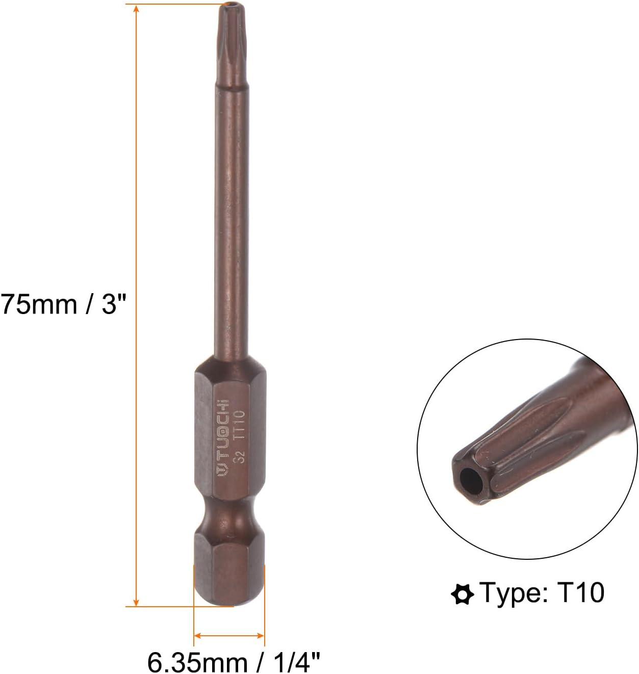 HARFINGTON 2pcs T10 Torx Bit 1/4" Hex Shank 3" Length Magnetic Security Star Screwdriver Power Tool, Red