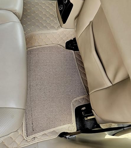 Image of Premium 7D Car Floor Mat Full Set for BMW X1 2016-2022 | Luxury Leather with Grass Mat | Double Layered Stitched | Waterproof | Washable | Custom Fit | Beige