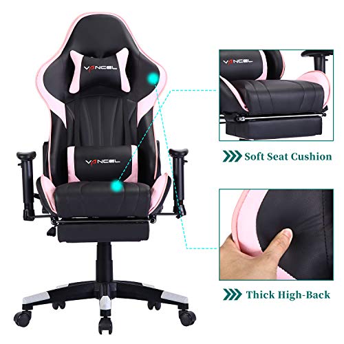 Silla-Gaming-Tela-Ergonomica-Sillones-de-Oficina-Racing-Gamer-Silla-con-Reposapies-Retractil-con-Lumbar-y-Reposacabezas-Rosa-2
