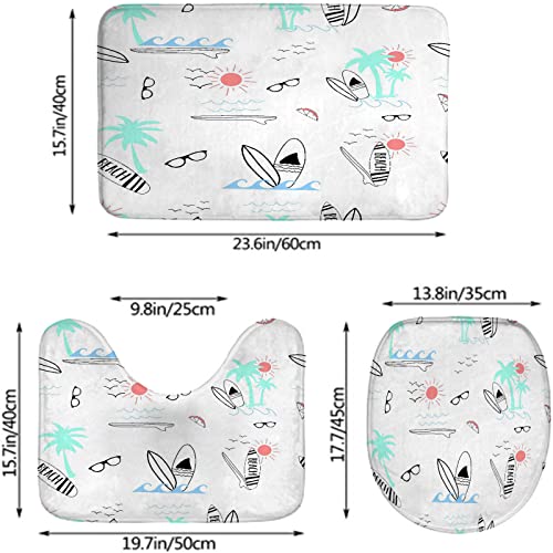 Badezimmerteppich-Set, 3-teilig, Surfbrett-Sommermuster, waschbare Badeteppiche, rutschfest, mit Rückenpolster, Konturteppich und Toilettendeckelbezug – Bild 3