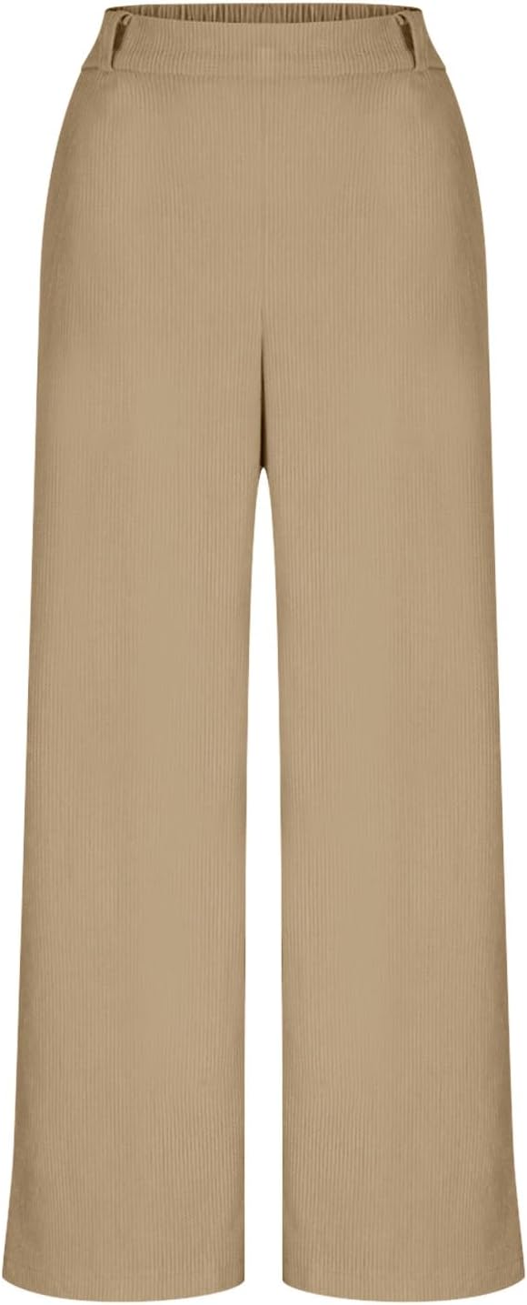 Women's Corduroy Pants High Waisted Baggy Wide Leg Solid Color Trousers with Pockets Business Casual Trendy Outfits