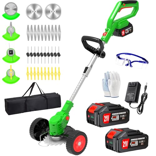 Cordless Electric Weed Wacker Eater 21V Battery Powered Stringless Weed Trimmer with 4 Types Blades...