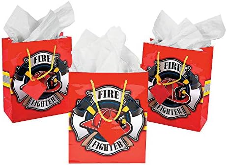 Fun Express Firefighter Gift Favor Bags with Tags (set of 12) Firemen Party Supplies image 2