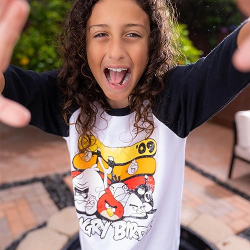 Angry Birds Official Retro Red Stripes Printed 3/4 Sleeve Raglan 100% Cotton T-Shirt for Boys, Girls, Unisex3