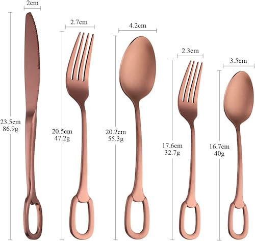 Miniatura 21 de Juego de cubiertos de acero inoxidable de 5 piezas, incluye cuchara y tenedor de cuchillo, pulido con espejo, apto para lavavajillas, servicio