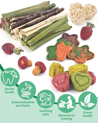 ERKOON 53 Pcs Rabbit Treats Boredom Breaker, Rabbit Chew Toys Set Apple Wood Timothy Hay Sticks Woven Balls for Chinchilla, Guinea Pig, Hamster for Teeth Care and Exercise - Image 2