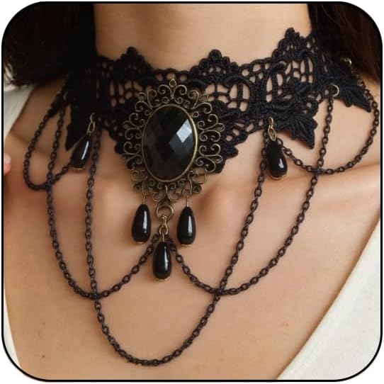 Black Lace Choker Necklace for Women Gothic Collar Choker Necklace Vintage Red Black Crystal Vampire Necklaces for Halloween Jewelry Costume Accessories