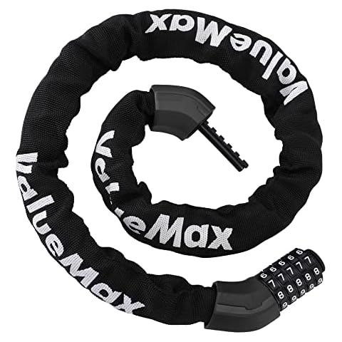 ValueMax Bike Chain Lock, 8mm*1m Heavy Duty Chain Lock with 5-Digit Resettable Codes, High Security Chain and Lock Combination Anti-Theft for Bicycle, Motorcycle, Electric Vehicle, Front Door, Scooter Cover