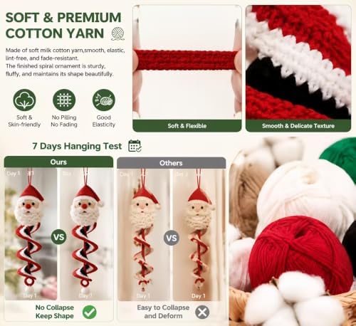 Crochet Christmas Spiral Ornament DIY Kit,Beginner Friendly Christmas Spiral Tree Decor Craft Set with Soft Yarn, Snowflake Beads, Festive Holiday Gift for Adults(A) - 2