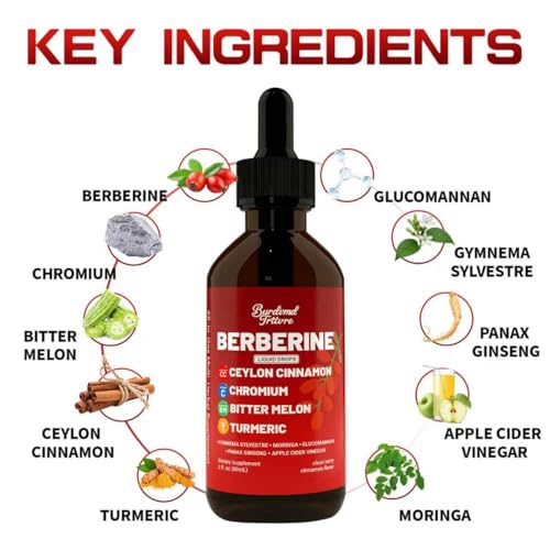 Berberine Drops with Ceylon Cinnamon Supplement, Berberine HCL, Chromium, Bitter Melon & Turmeric Liquid Drops for Immune Health & Metabolic Support, Fast Absorption - 4 fl oz