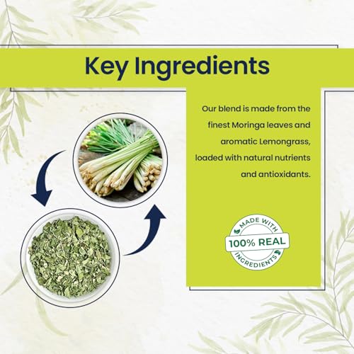Image of Mindful Eating Pure Moringa Leaves Tea Blended with Lemongrass - Herbal Tea, Natural Ingredients, Dried Drumstick Tree Leaves, Immunity Booster, Caffeine-free, 70g