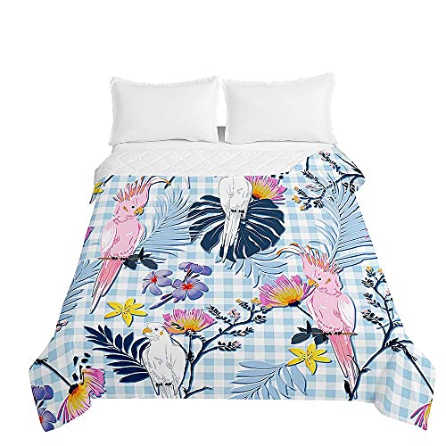 Surwin 3D Tropische Pflanze Bedruckte Bettüberwurf für Doppelbett Einzelbett, Gesteppt Steppdecke Sommer aus Mikrofaser, Komfort Tagesdecken mit Ultraschall Genäht (Vichy Plaid,100x150cm)