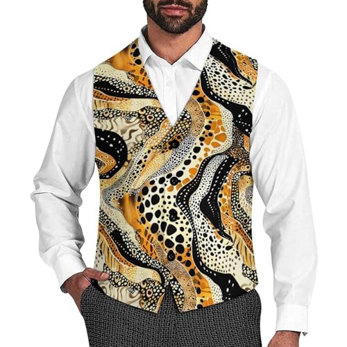 Abstract Tiger Leopard Pattern Men's Suit Vest Waistcoat Vests Formal Dress with 2 Pockets for Business Casual Tuxedo