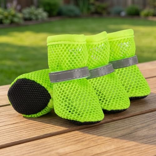 Naapesi 4 Pezzi Scarpe per Cane Estivo in Rete Traspirante, Scarpe in Rete per Cani, Stivali Estivi Antiscivolo per Animali Domestici, Scarpe Traspiranti e Regolabili, Protezione per Le Zampe (M)