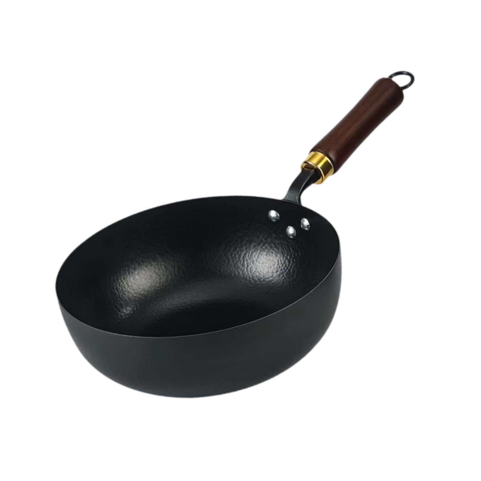HouseVibe Poêle wok antiadhésive en fonte avec poignée en bois universelle pour toutes les cuisinières de 24 cm de diamètre