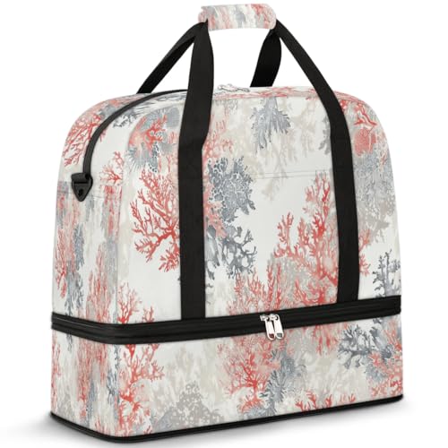 Travel Duffel Bag with Shoe Compartment, Pink Coral Shoulder Weekender Bags for Women, Foldable Waterproof Travel Bag Carry on Bag