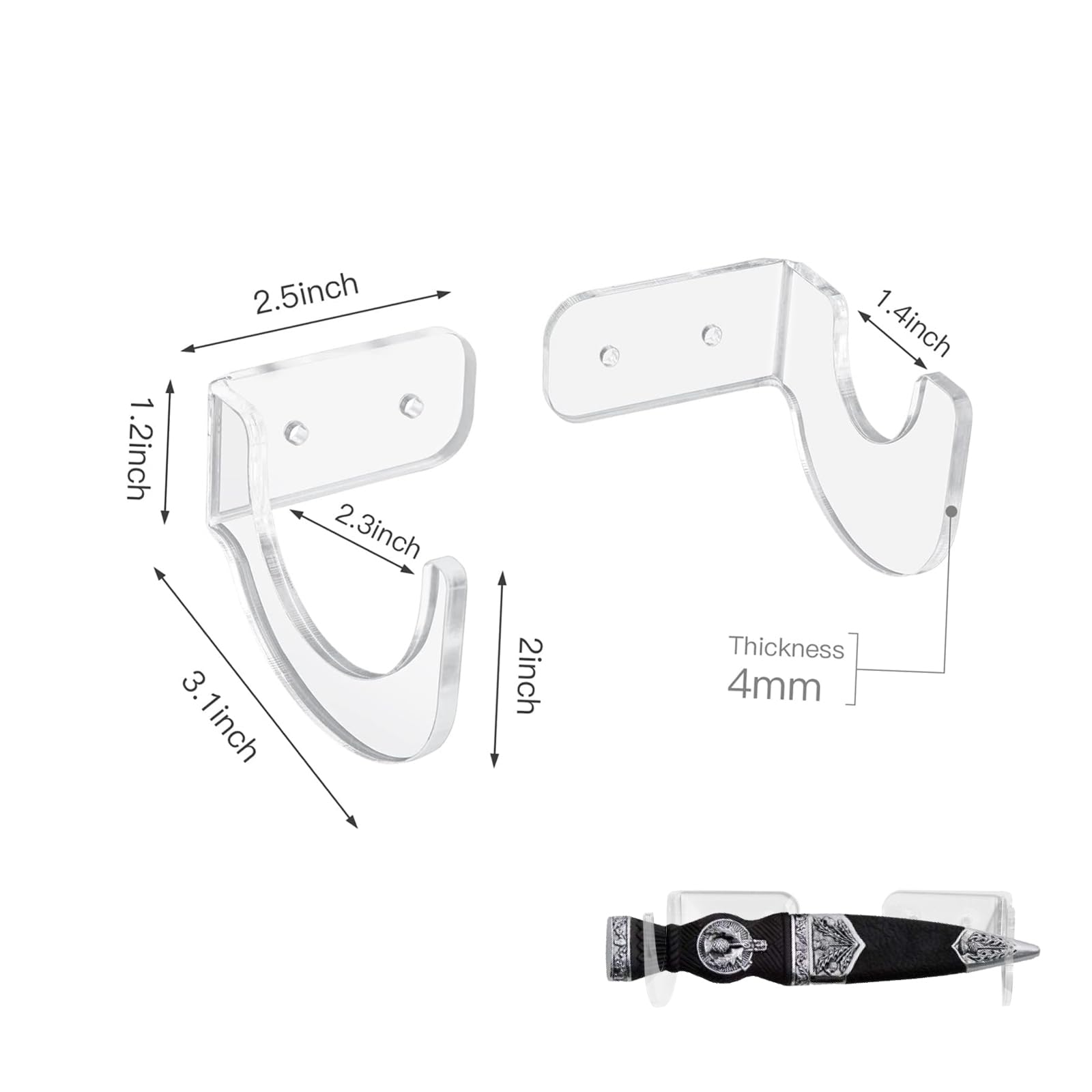 NUTLET Sword Wall Mount, Lightsaber Wall Mount, Sword Stand, Sword Holder, Acrylic Light Saber Wall Display Rack Suitable for Swords, Light Saber - 2 Pack(Transparent)