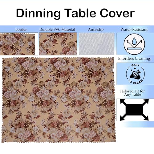 Image of Dakshya Industries PVC Waterproof Table Cover 6 Seater 54x78 Inch - Washable Oil & Stain Resistant Dining Table Cover (Gold Brown)