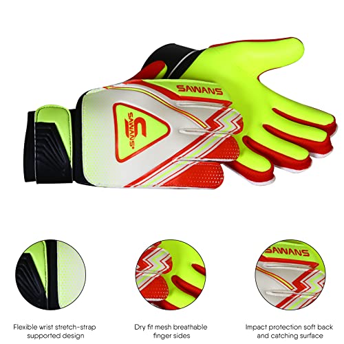 SAWANS Football Goalkeeper Gloves Boys Kids Children Youth Adult Soccer Goalie Protection Goal Keeping Gloves Finger Support Wrist Junior Anti Slip Palm (Size 2 for 4 to 5 year old - Image 3