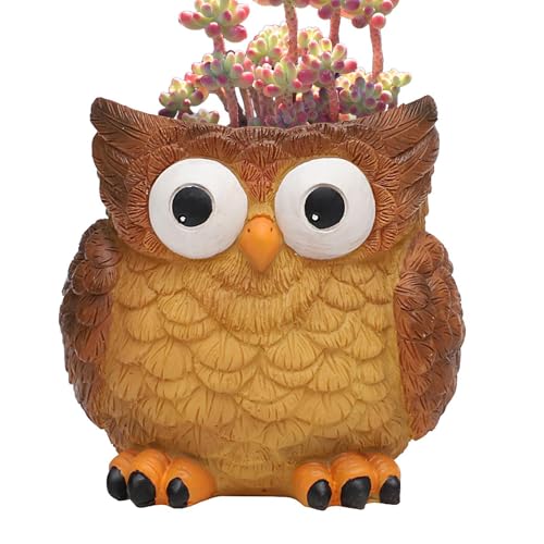 Owl Pots - Resin Owl Flower Pot, Cactus Plant Pot for Indoor Plants with Drainage Hole | Garden Pots for Decoration, Plant Lover Pot