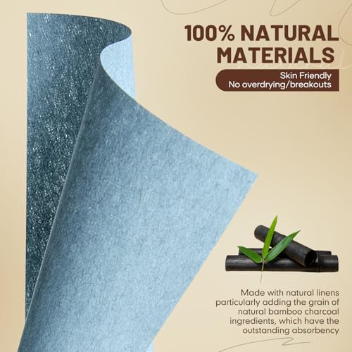 Image of Blotting Papers for Face with Mirror and Puff, 100 Count Bamboo Charcoal Oil Blotting Sheets for Oily Skin, Portable Compact for Purse, Travel, and On-the-Go Touch-Ups