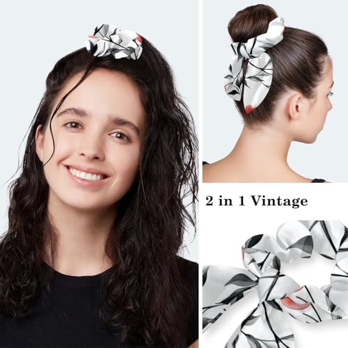 Image of Red Blooming Rose Flowers Black Working Cap with Scrunchy and Ribbon Tie for Women, Long Hair