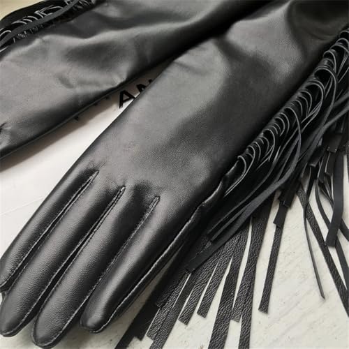 Women's Long Fringe Tassel Genuine Leather Gloves Club Performance Formal Party Extra Long Gloves4