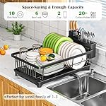 Dish Drying Rack - Space-Saving Small Dish Rack for Kitchen Counter, Rust-Resistant Kitchen Drying Rack, Compact Dish Drainer Organizer with Utensil Holder for Home Kitchen, Black - Image 3