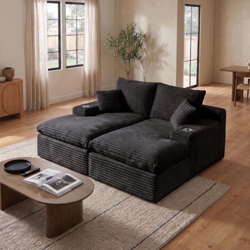 Image of 120 inch Modular Sectional Sofa, U-Shape Boneless Couch, Black