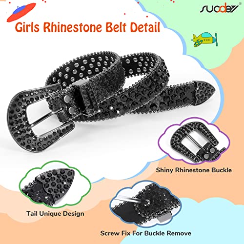 SUOSDEY Kids Rhinestone Western Belt for Girls Boys, Cowboy Cowgirl Diamond Studded Bling Leather Belt3
