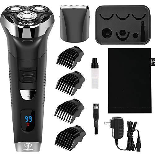 Ceenwes Electric Razor Waterproof Cordless Clippers Hair Trimmer Mens Rechargeable Barber Shavers with Electric Shaver Head 4 Guide Combs for Men Kids Babies (Black)