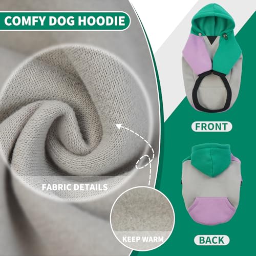 Image of BRKURLEG Dog Hoodie, Dog Hoodie Sweatshirts with Pocket and Hat, Warm Dogs Winter Coat, Calming Fleece Interior, Pet Sweater Shirt Hoodies Cold Weather Coat for Small Medium Dogs(GreenPurple, S)