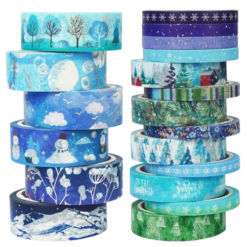 PBM 19巻セット クリスマスデザイン マスキングテープセット マステ ロール 装飾 ラッピング ギフト デコレーション カラフル キラキラ おしゃれ かわいい 柄テープ サンタクロース デザインマステ 青 雪の結晶 モミの木