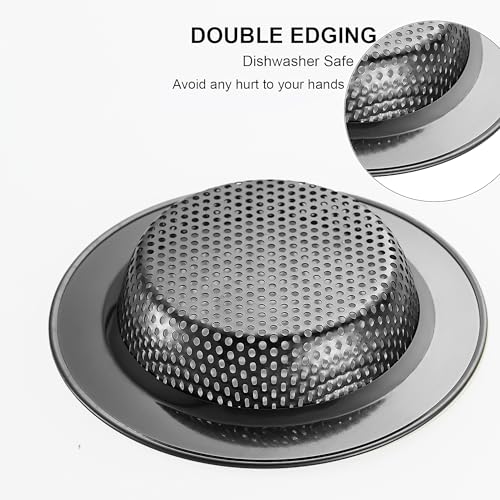 LASSHSWA Kitchen Sink Strainer Stainless Steel, Kitchen Sink Drain Strainer, Silver-Black Sink Strainers for Kitchen Sinks with Large Wide Rim 4.5" Diameter (2 PCS) - Image 4