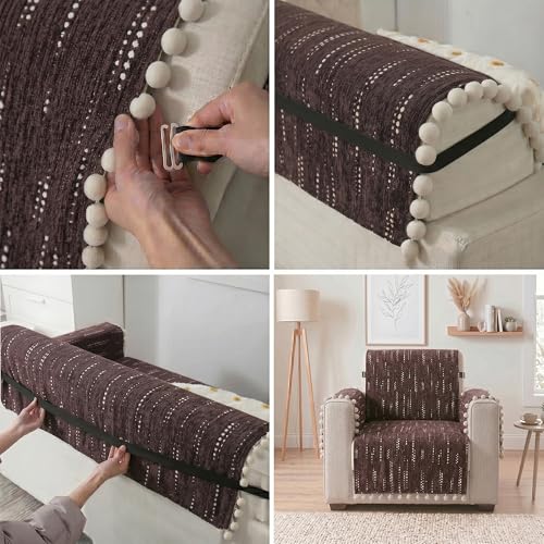 Image of Story@Home Chenille Sofa Mat with Back Cover (152x61Cm) & Arm Rest Covers | Anti Slip Single Sofa Cover for 1 /2 /3 Seater & L Shape Sofa Cover | Measure Your Sofa & Create Your Set - Mocha & Ivory