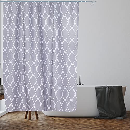VIROSA Grey Moroccan Shower Curtain for Bathroom Anti Mould Mildew Resistant, Grey. Moroccon Shower Curtain