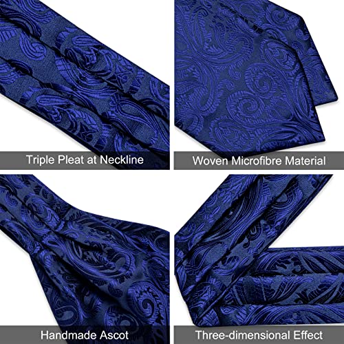 Image of DiBanGu Silk Woven Ascot Cravat with Pocket Square Set for Men | Paisley Ascot,Wrinkle-Resistant,Silky Smooth,Easy to Match,Cufflinks,Tie Ring,Wedding,Ceremonies,Party Occasions,Banquet