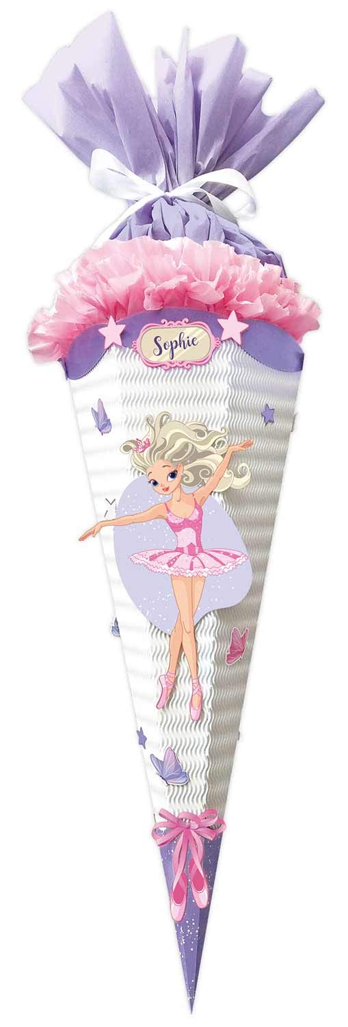 Ursus 9870015 Craft Set Easy Line Fantasy Ballerina Hexagonal, Made of Pre-Cut 3D Coloured Corrugated Cardboard 260 g/m², 68 cm, Diameter Approx. 20 cm, for Making Individual School Cone, Colourful
