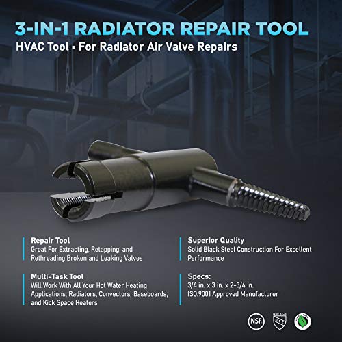 Image of Midline Valves 624-738 3 in 1 Radiator Repair Tool; Extracts, Retaps, and Rethreads Broken Valves in Heating System; 3 /4 in. x 3 in. x 2-3 /4 in.; Steel