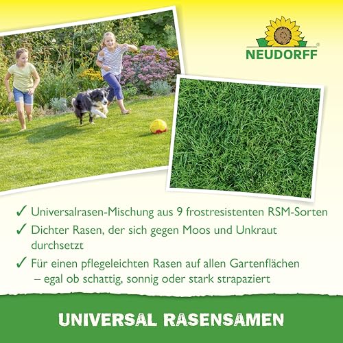 Neudorff UniversalRasenSamen – Hochwertige Rasensamen für die Neuanlage oder Nachsaat jeder Gartenfläche für 100 m². Schnellkeimend in nur 5 Tagen, 2 kg