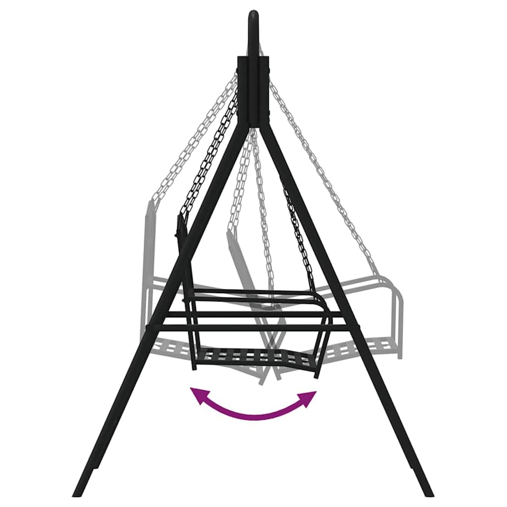 Huśtawka ogrodowa ze stali, czarna, 124 cm, z oparciem i podłokietnikami, odporna na warunki atmosferyczne, na taras, balkon, werandę, relaks