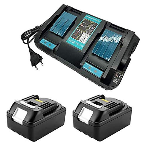 2B1850 18V 5.0Ah Lithium Batterie mit 4A Dual Channel Charger Ersetzen für Makita Baustellenradio DMR110 Rasentrimmer DUR181Z Bohrschrauber